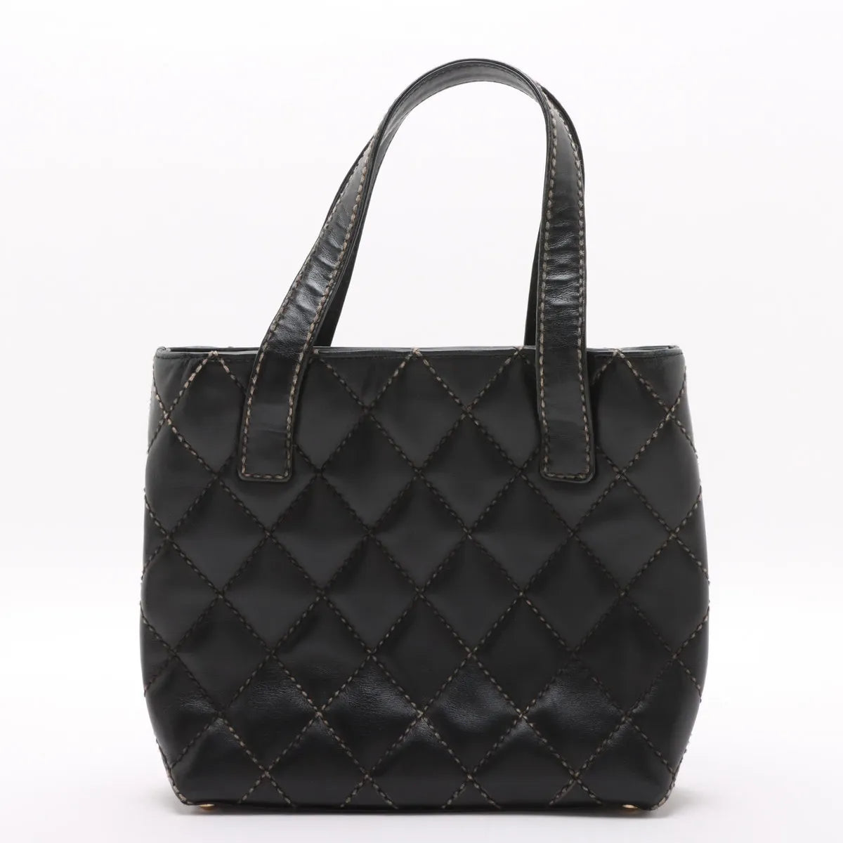 Chanel CC Logo Wild Stitch Lambskin Tote Bag Black