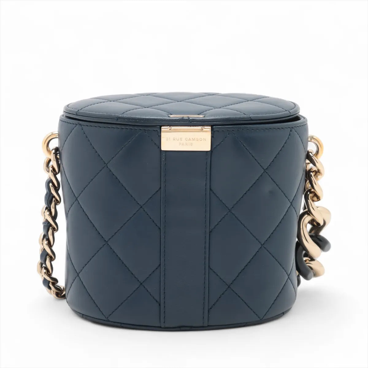 Chanel CC Logo Matelasse Lambskin Chain Shoulder Bag Navy Blue