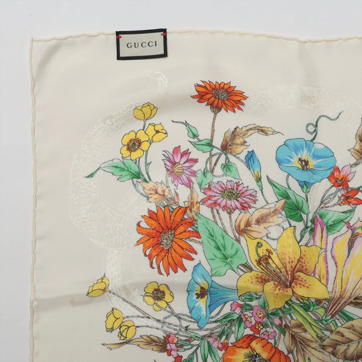 Gucci Multicolor Floral Silk Scarf Ivory
