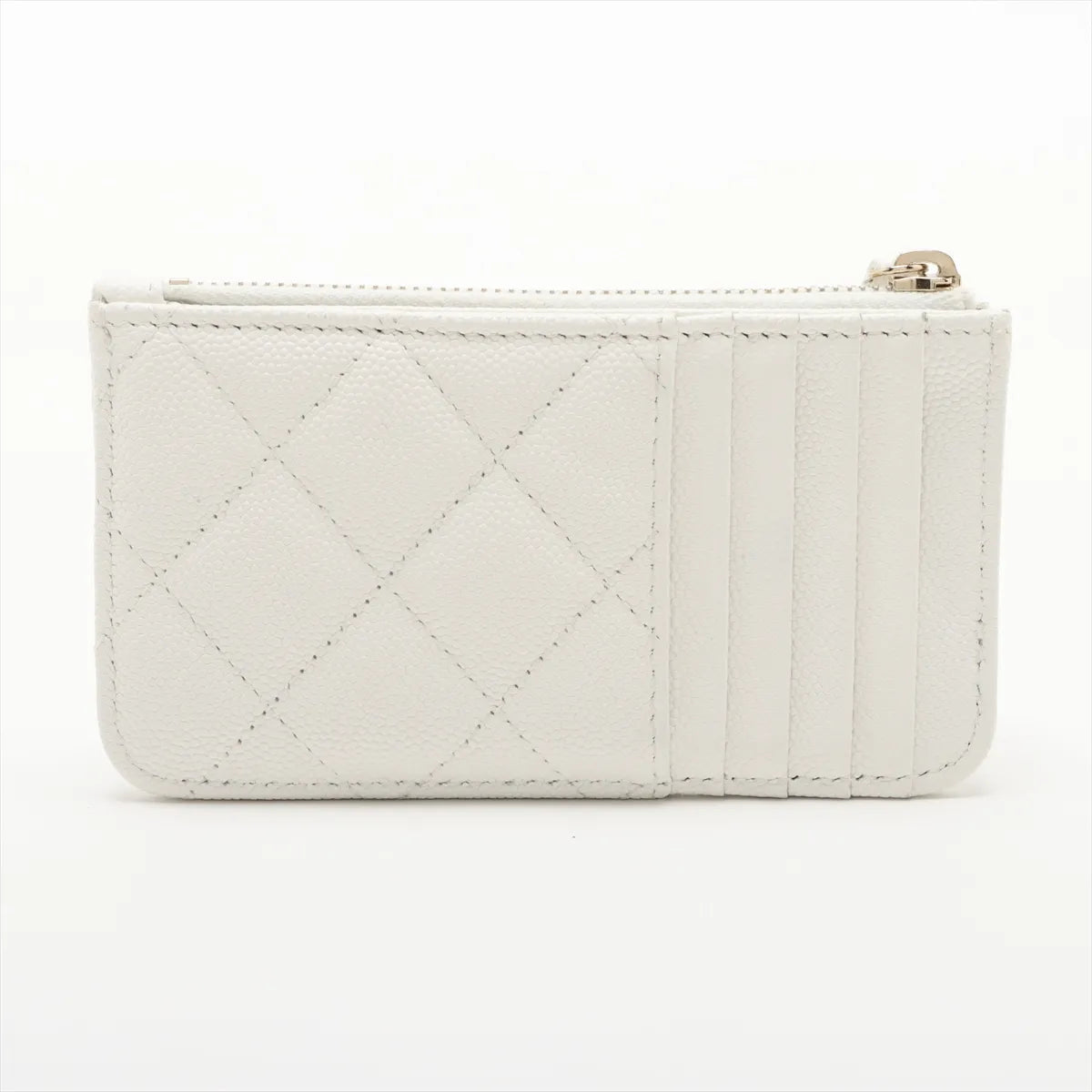 Chanel CC Logo Matelasse Caviar Skin Coin Card Wallet White