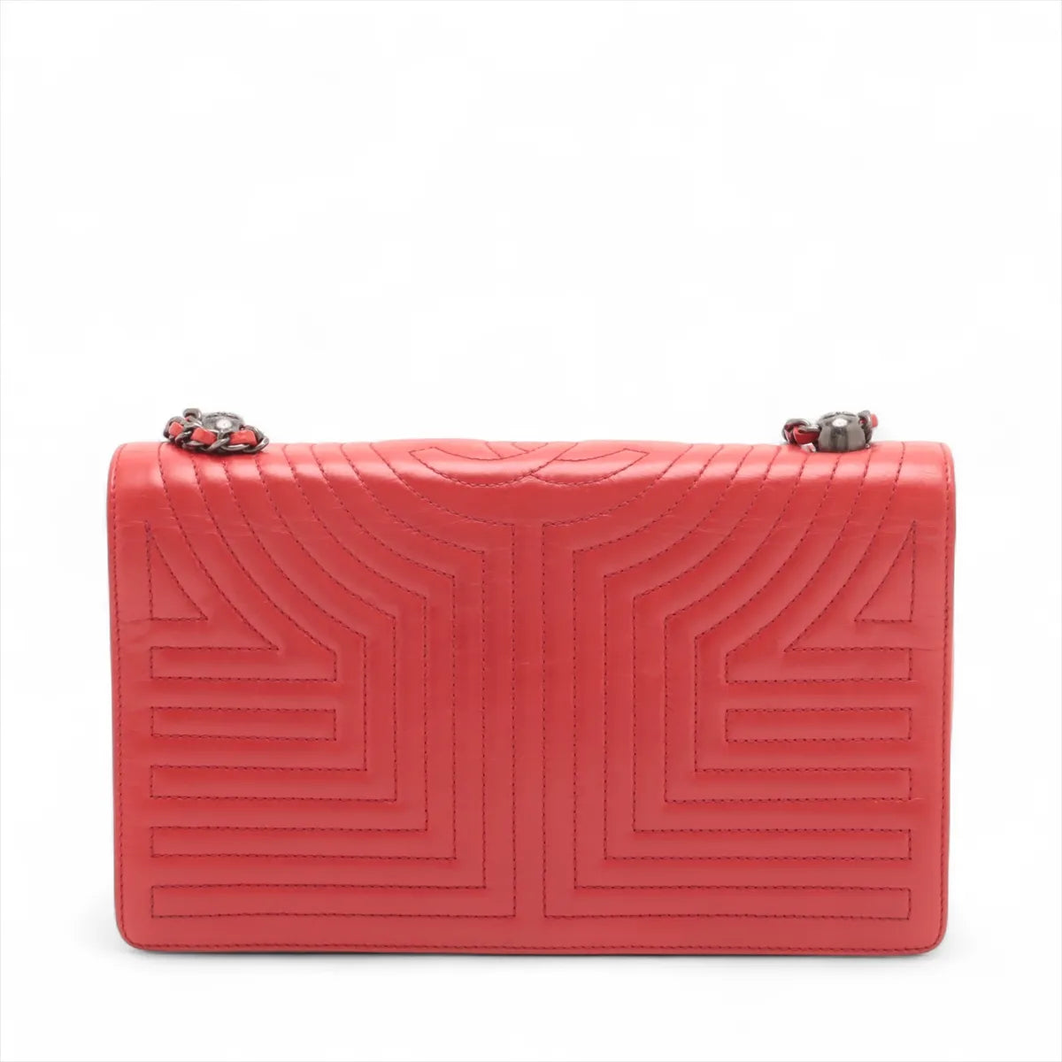 Chanel CC Logo Vintage Calfskin Chain Shoulder Bag Red