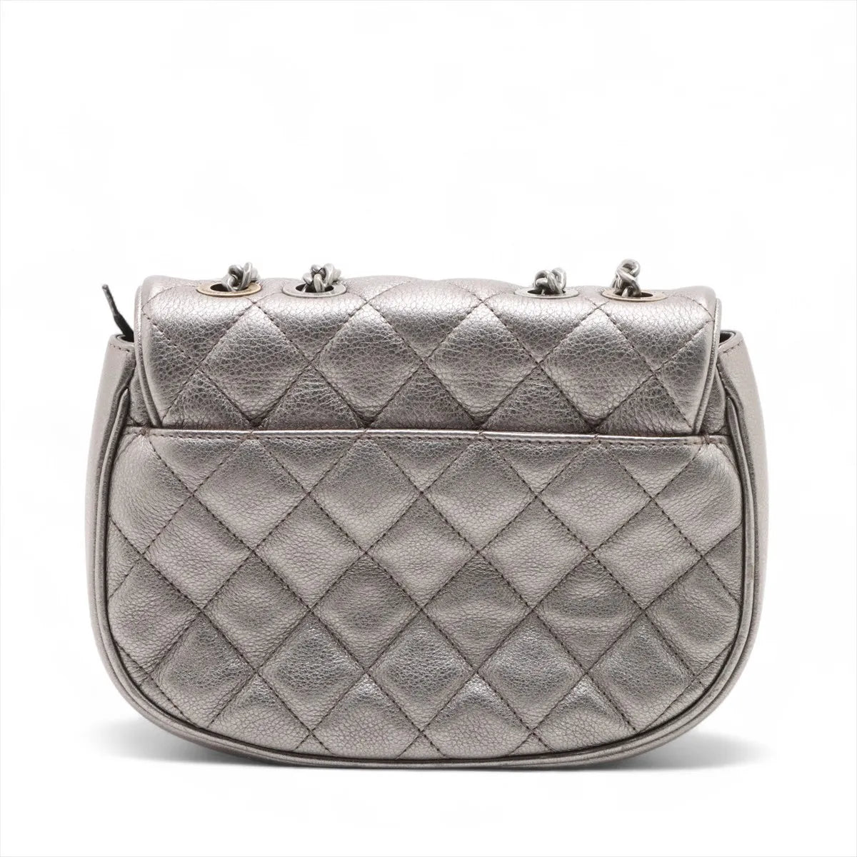 Chanel Matelasse Leather Single Flap Double Chain Bag Silver