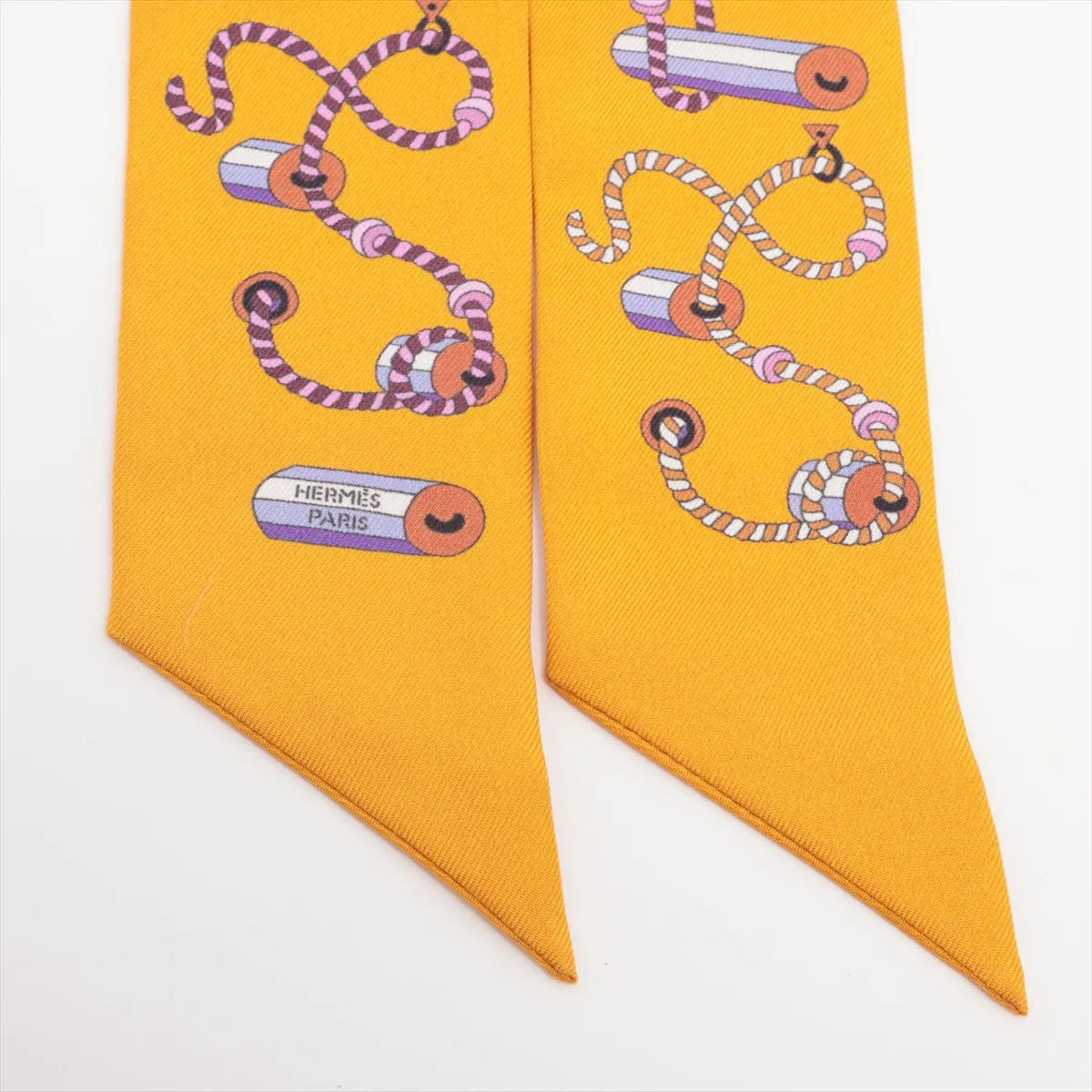 Hermes Twilly Cordages Silk Scarf Yellow