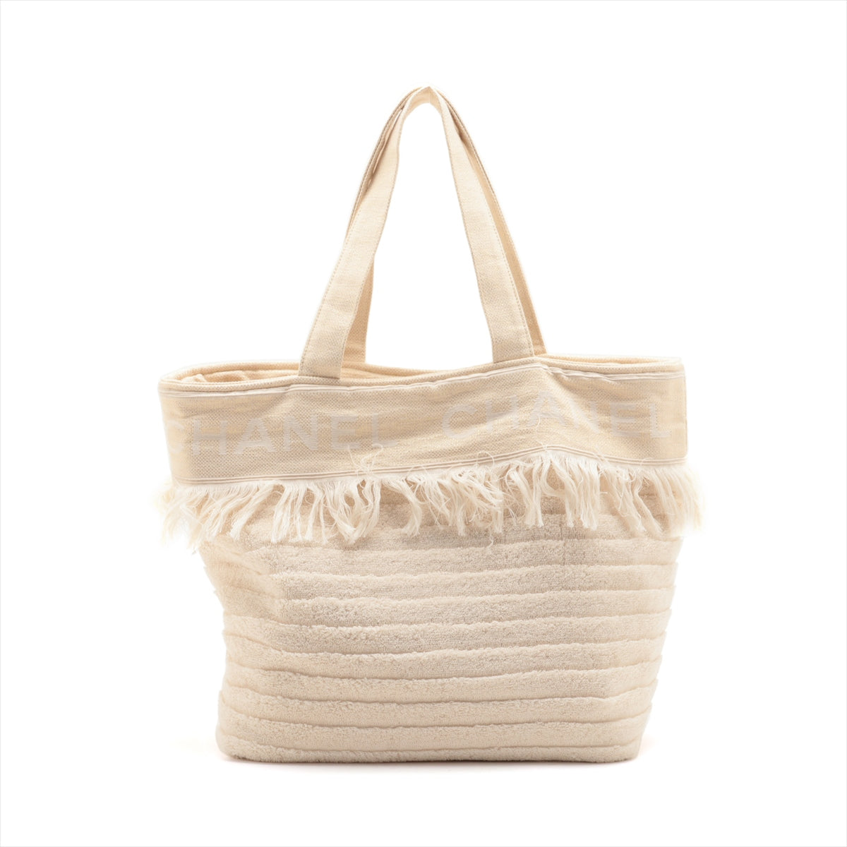 Chanel Logo Cotton Fringe Tote Bag Ivory with Towel and Pochette