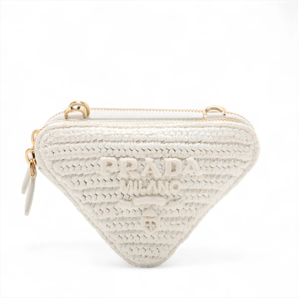 Prada Sac Triangle Raffia x Leather Two-Way Shoulder Bag White