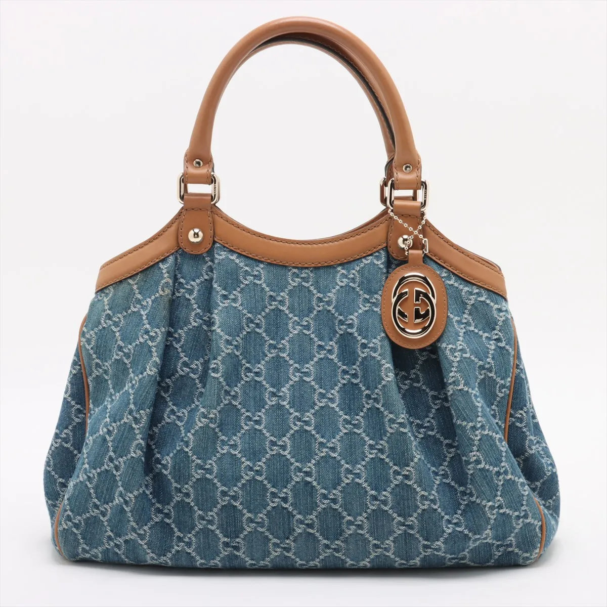 Gucci GG Logo Denim Leather Handbag Blue