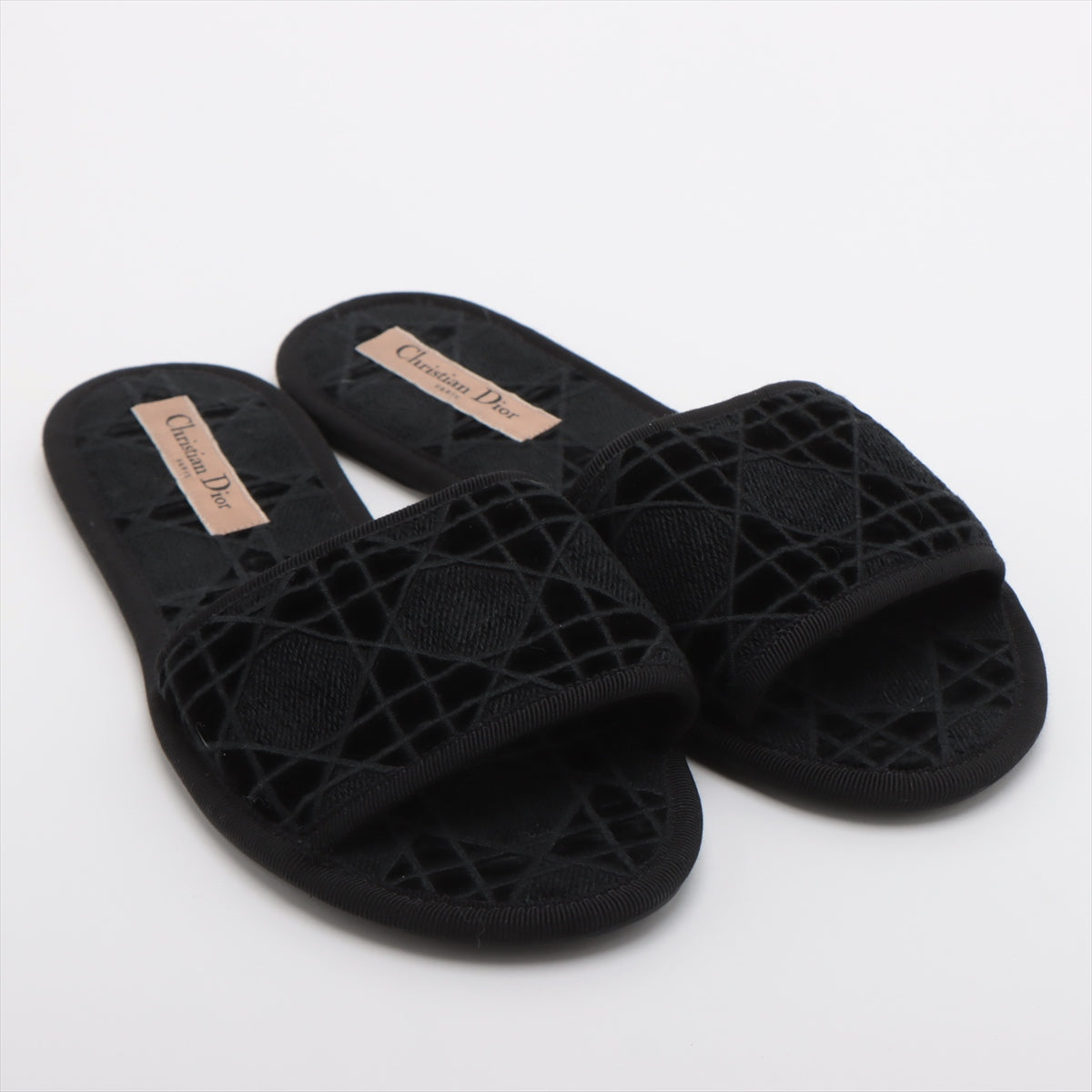 Christian Dior Cannage Velour Slide Sandal Black