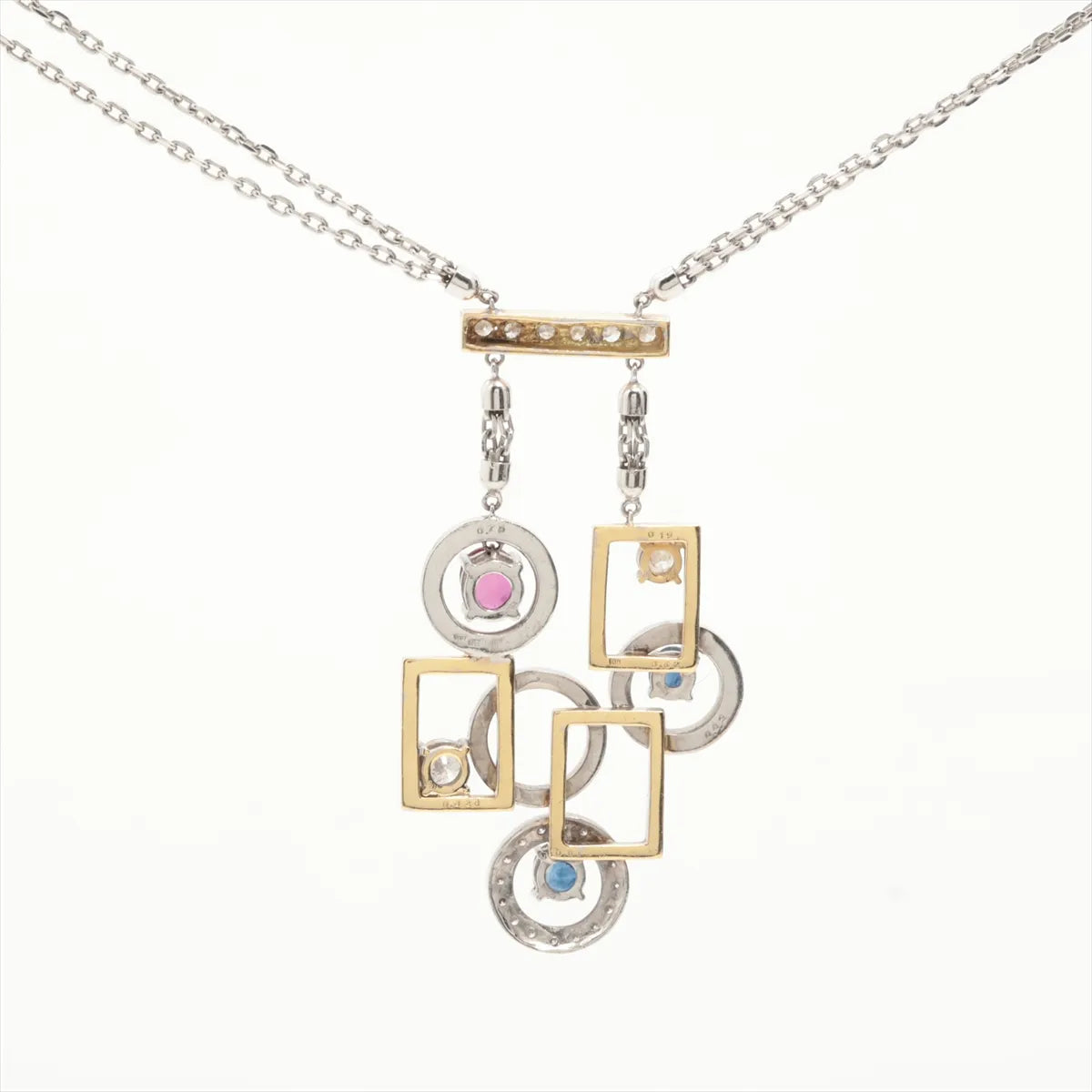 Sapphire Ruby Diamond Two-toned Necklace White Gold x Yellow Gold
