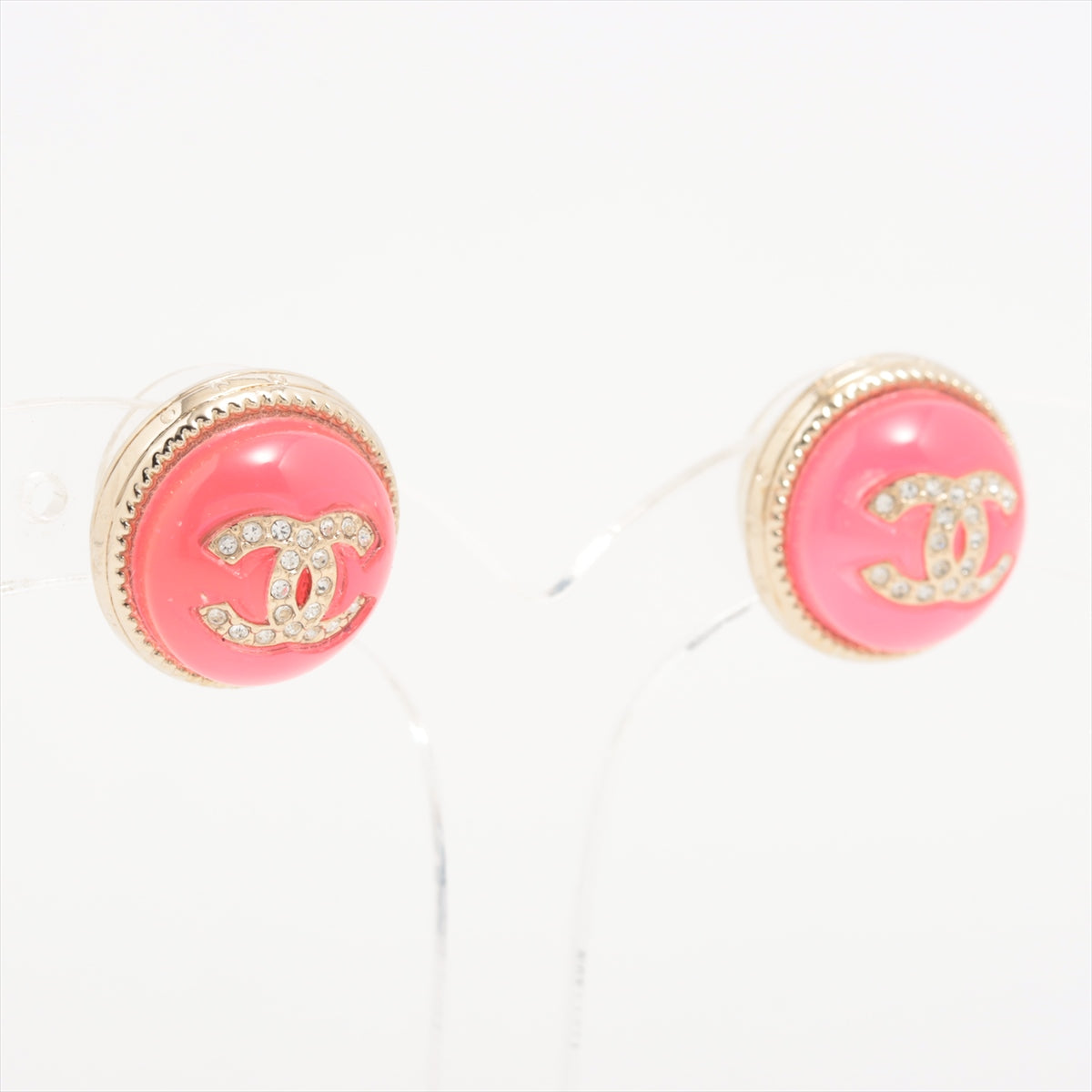 Chanel CC Logo Round Button Stud Earring Hot Pink