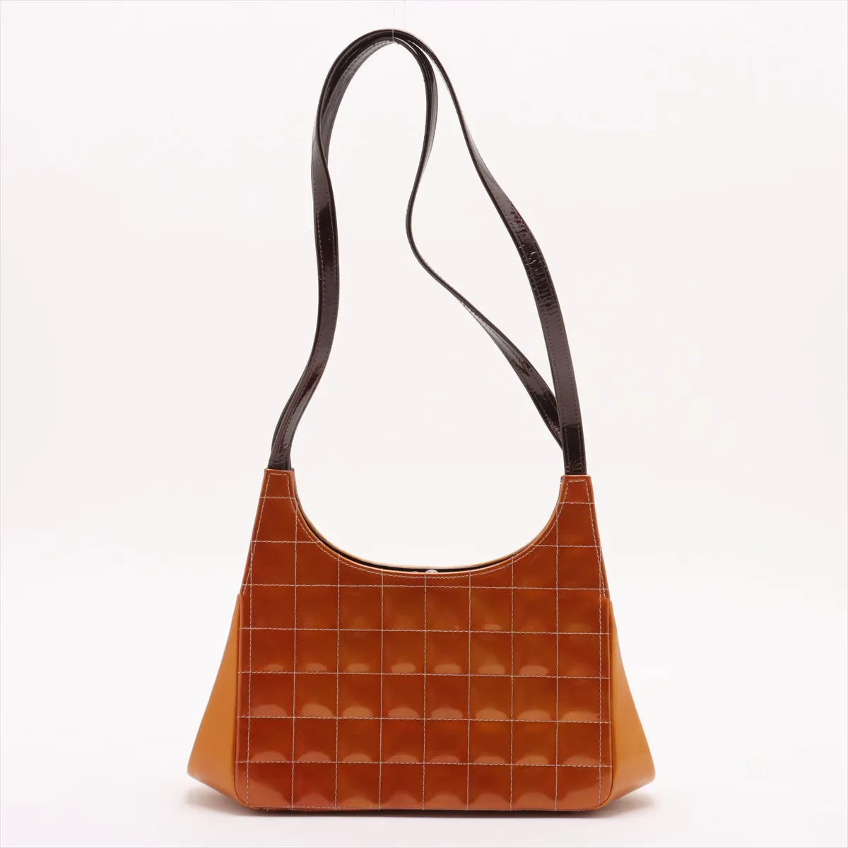 Chanel CC Logo Chocolate Bar Patent Leather Shoulder Bag Gold x Brown