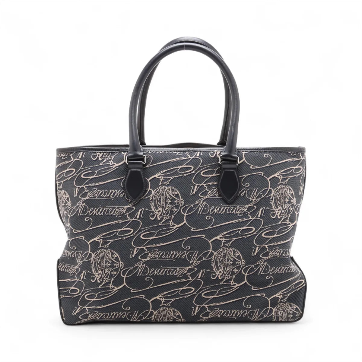 Berluti Calligraphy Canvas Leather Tote Bag Navy Blue