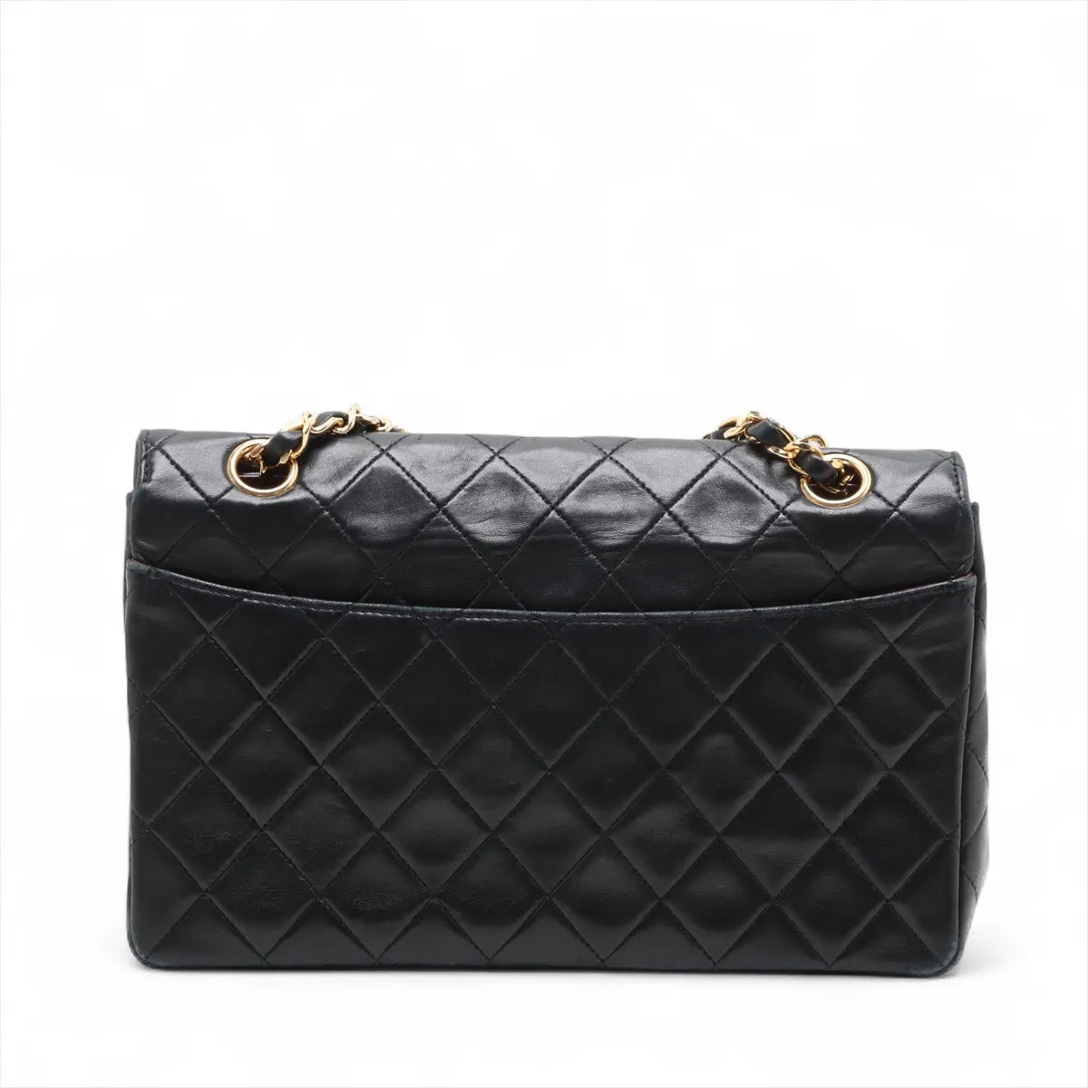 Chanel Vintage CC Logo Matelasse Lambskin Single Flap Double Chain Bag Black