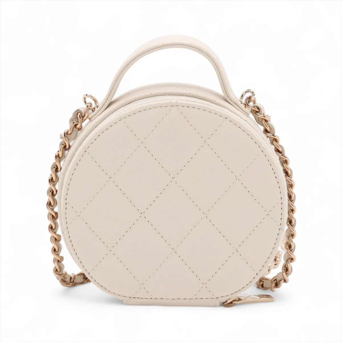Chanel CC Logo Matelasse Caviar Skin Two-Way Round Shoulder Bag White