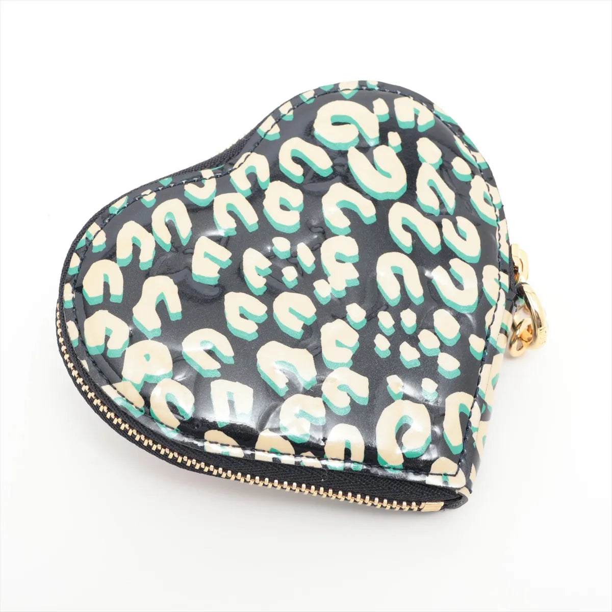 Louis Vuitton Vernis Leopard Heart Coin Purse Black