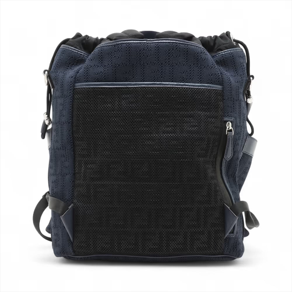 Fendi FF Jacquard Medium Canvas Leather Backpack Navy Blue