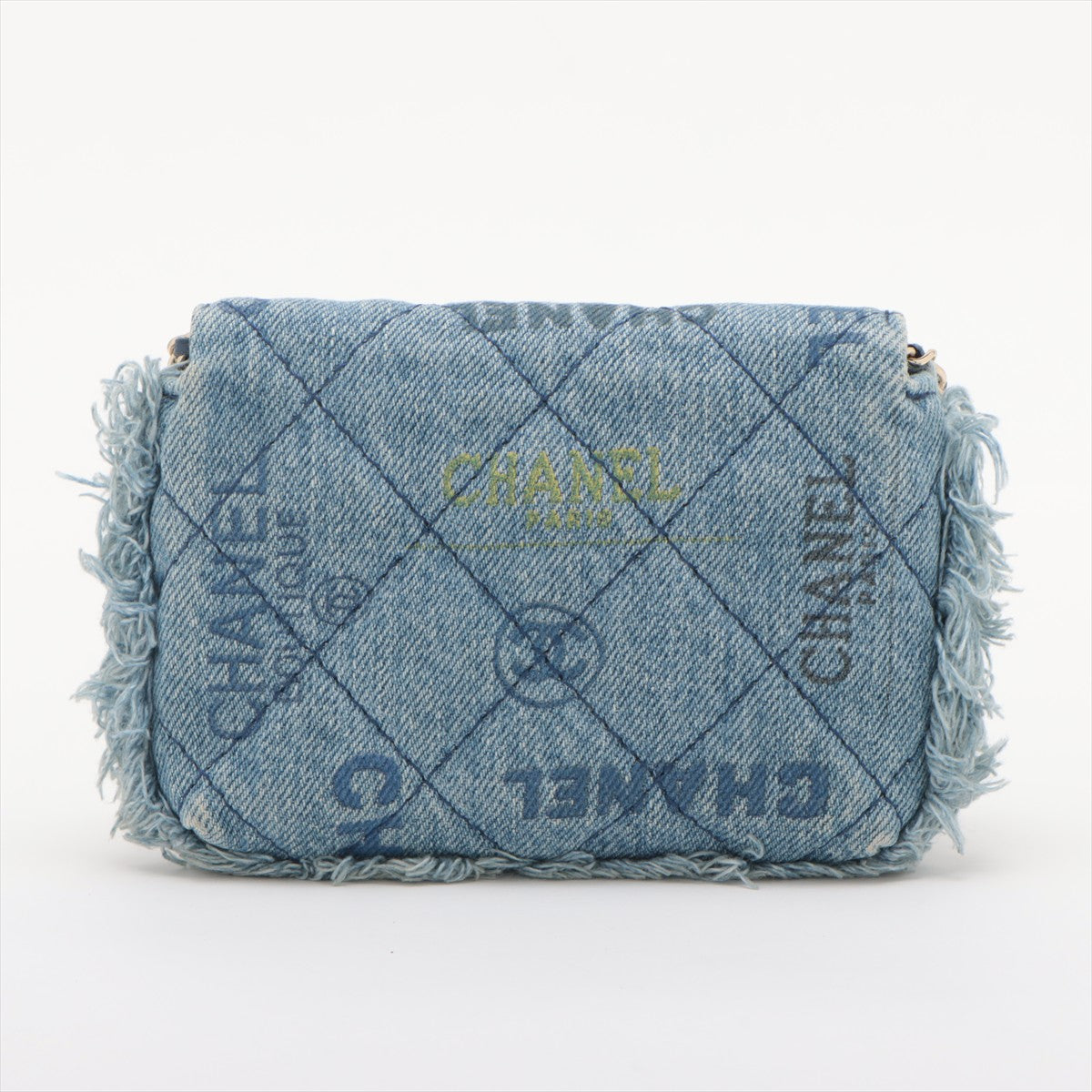 Chanel CC Logo Matelasse Denim Chain Shoulder Bag Blue Denim