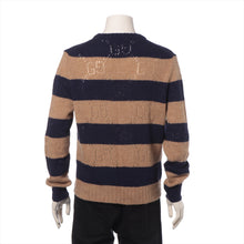 Load image into Gallery viewer, Gucci Perforated GG Pattern Stripe Knit Sweatshirt Brown x Navy Blue