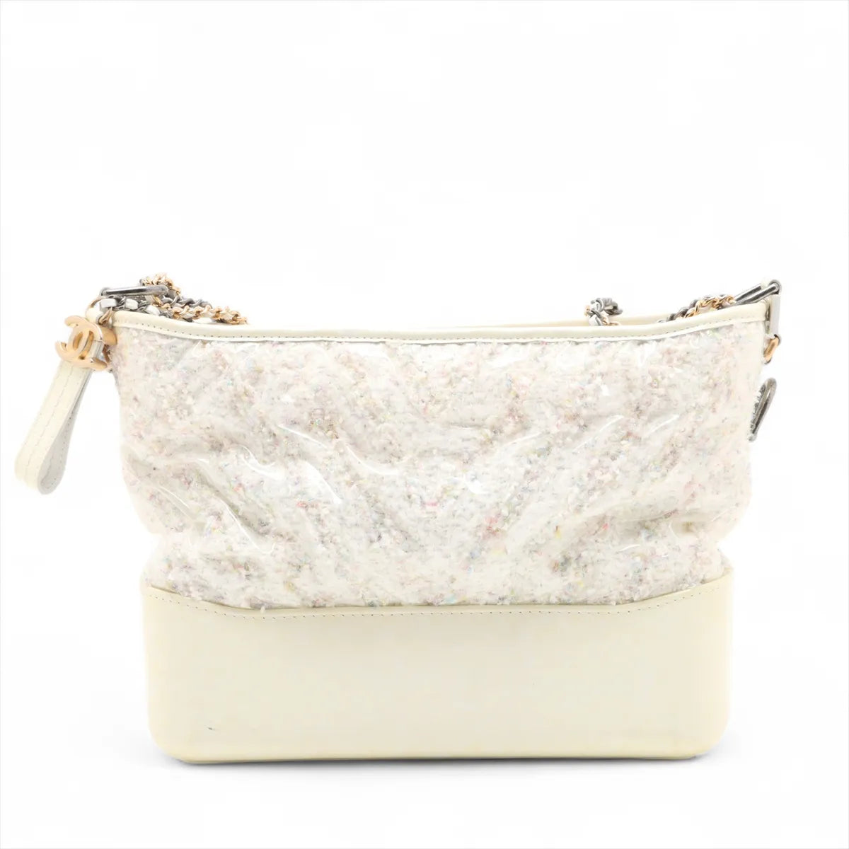 Chanel Gabrielle Doo Chanel Vinyl Leather Tweed Chain Shoulder Bag White
