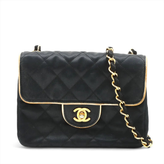 Chanel Mini Matelasse Satin x Leather Single Flap Single Chain Bag Black