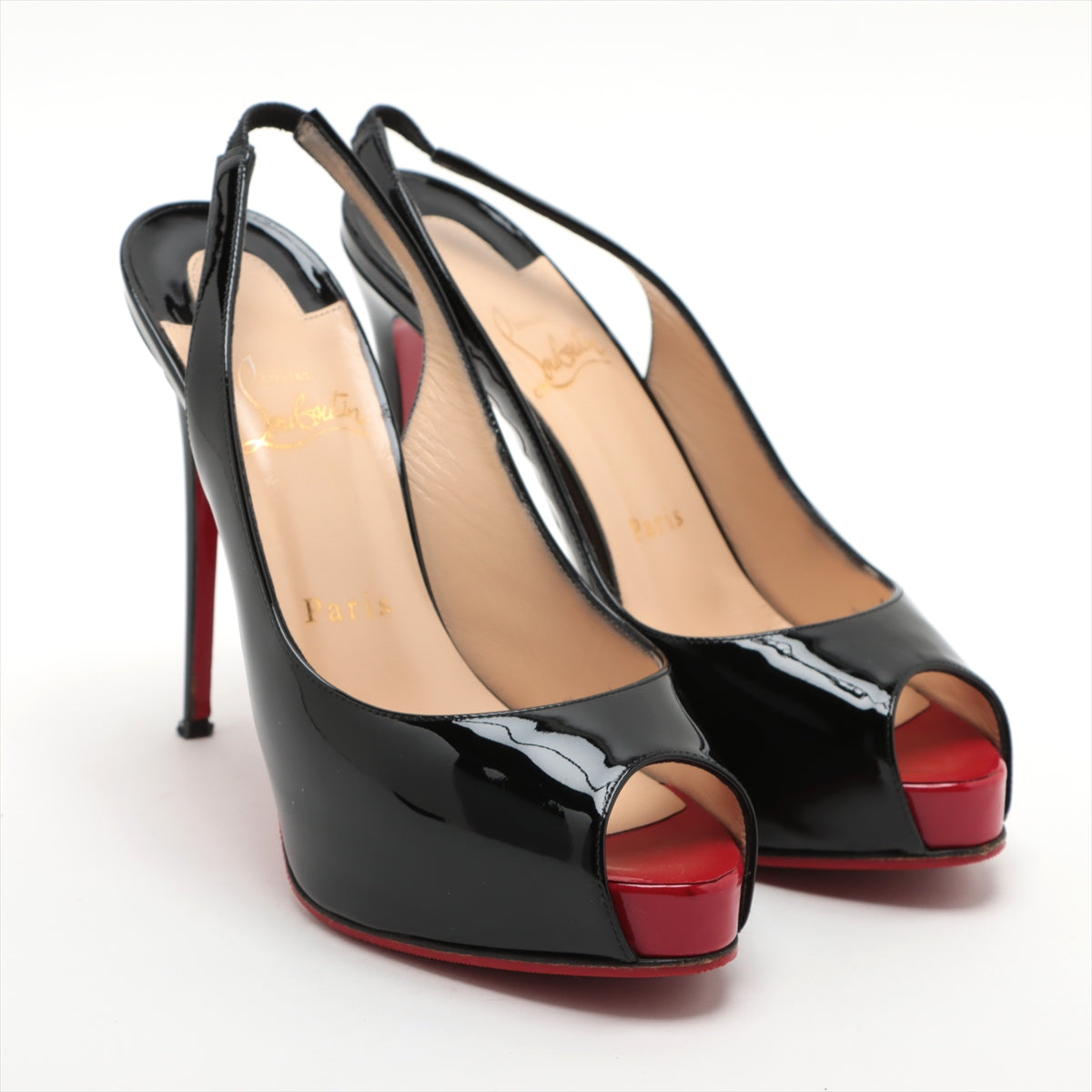 Christian Louboutin Patent Leather Open-toe Sling Back Pump Black