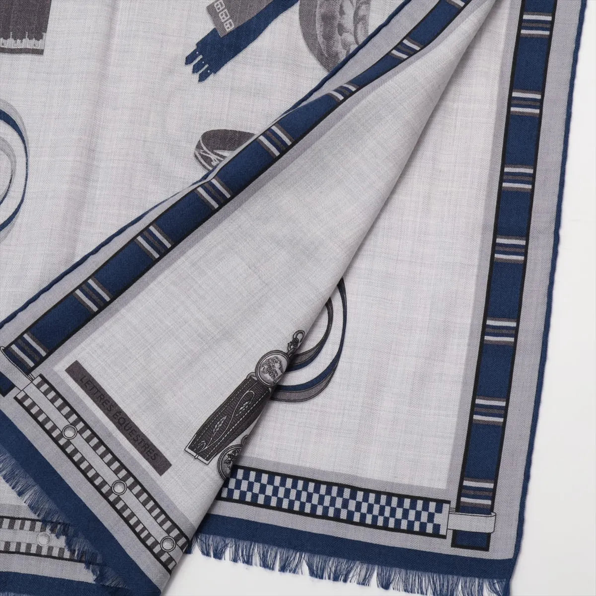 Hermès  Lettres Equestres Cashmere & Silk Scarf Navy x Gray