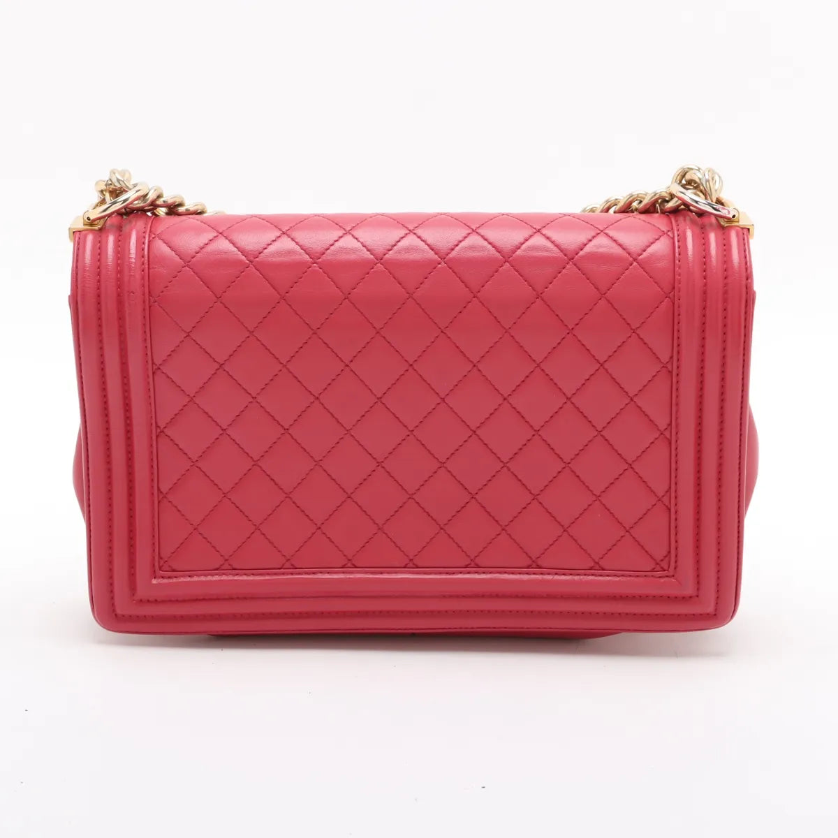 Chanel Boy Chanel 28 Large Lambskin Chain Shoulder Bag Red