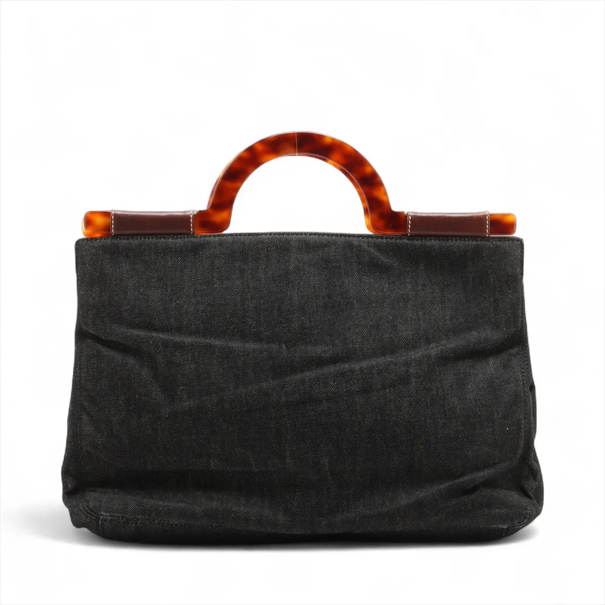 Chanel CC Logo Denim Tortoiseshell Top Handle Bag Black