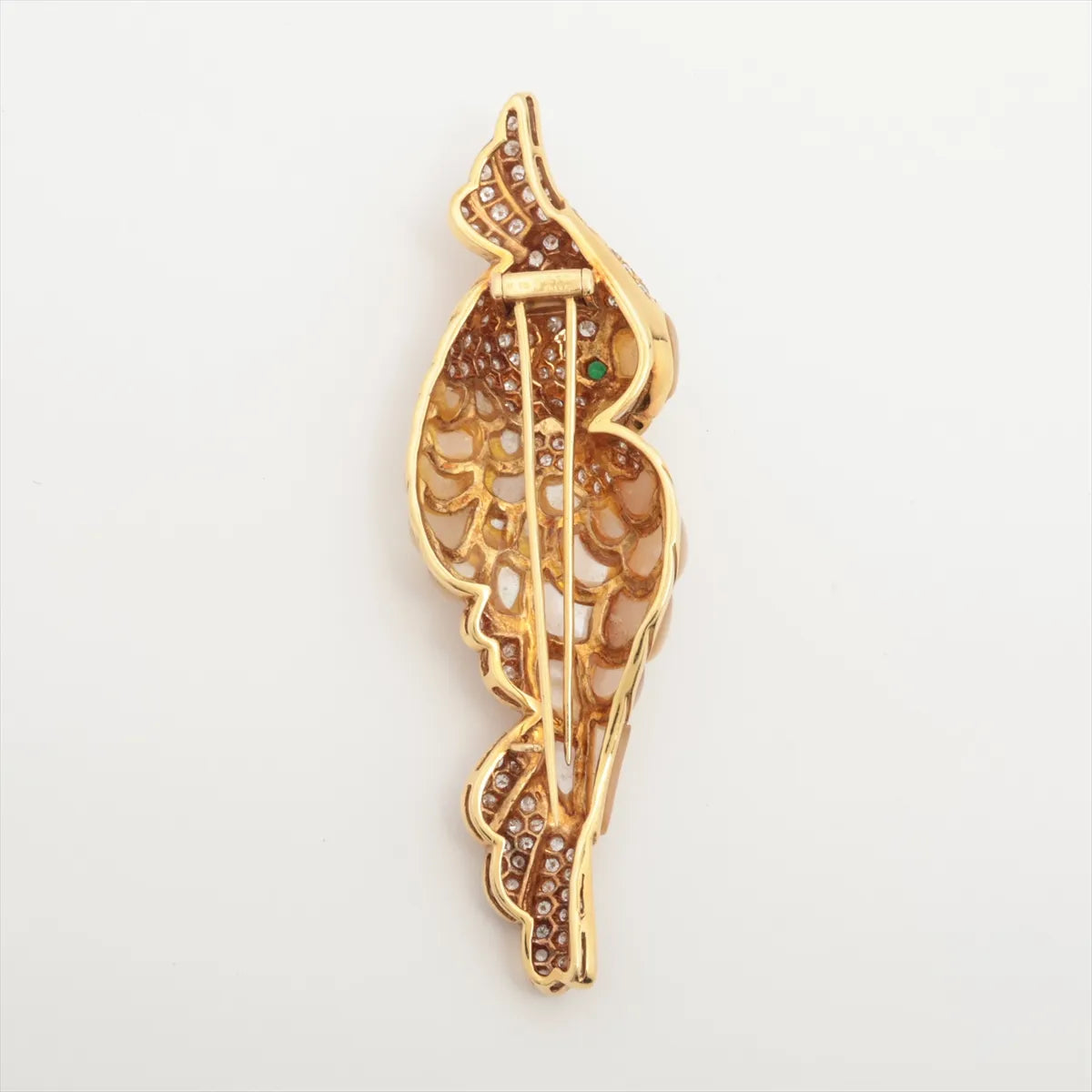 Sea Horse Emerald Diamond Shell Brooch Yellow Gold