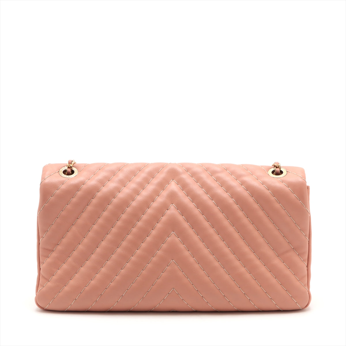 Chanel CC Logo V Stitch Lambskin Single Flap Double Chain Bag Salmon Pink