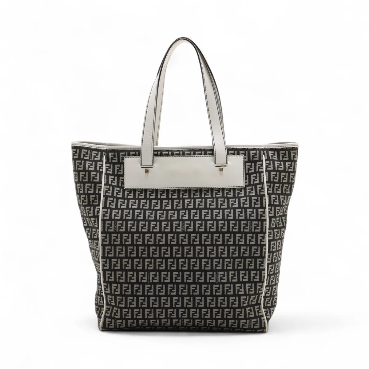 Fendi Zucchino Canvas Leather Tote Bag Black x White
