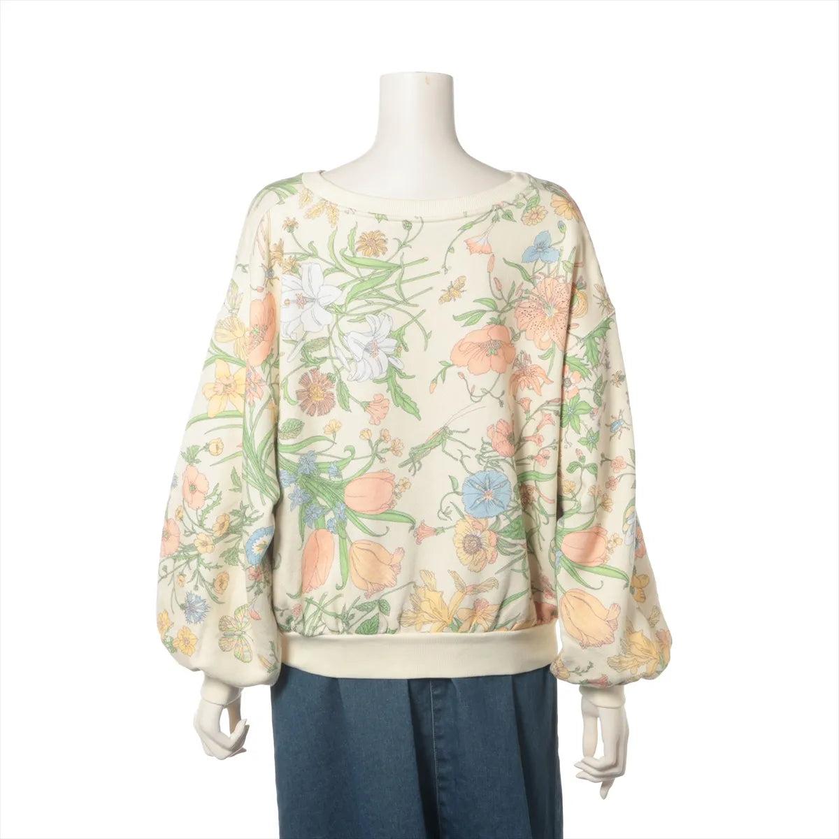 Gucci Tennis Floral Cotton Sweatshirt Cream