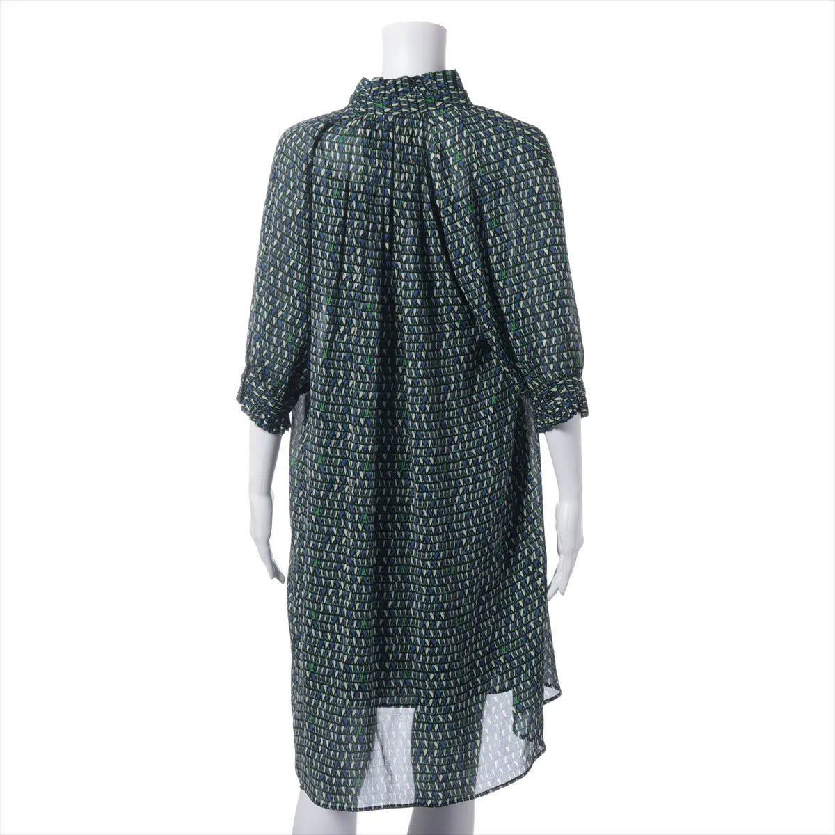 Louis Vuitton Silk Long Sleeve Dress Green x Blue