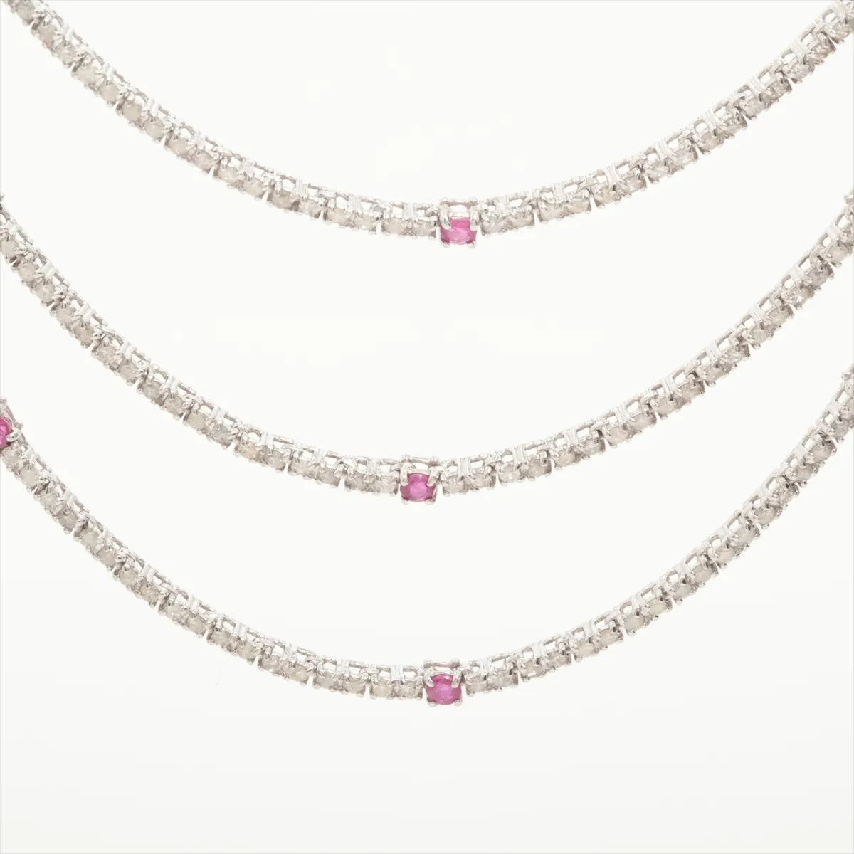 Ruby Diamond Station Layered Necklace White Gold