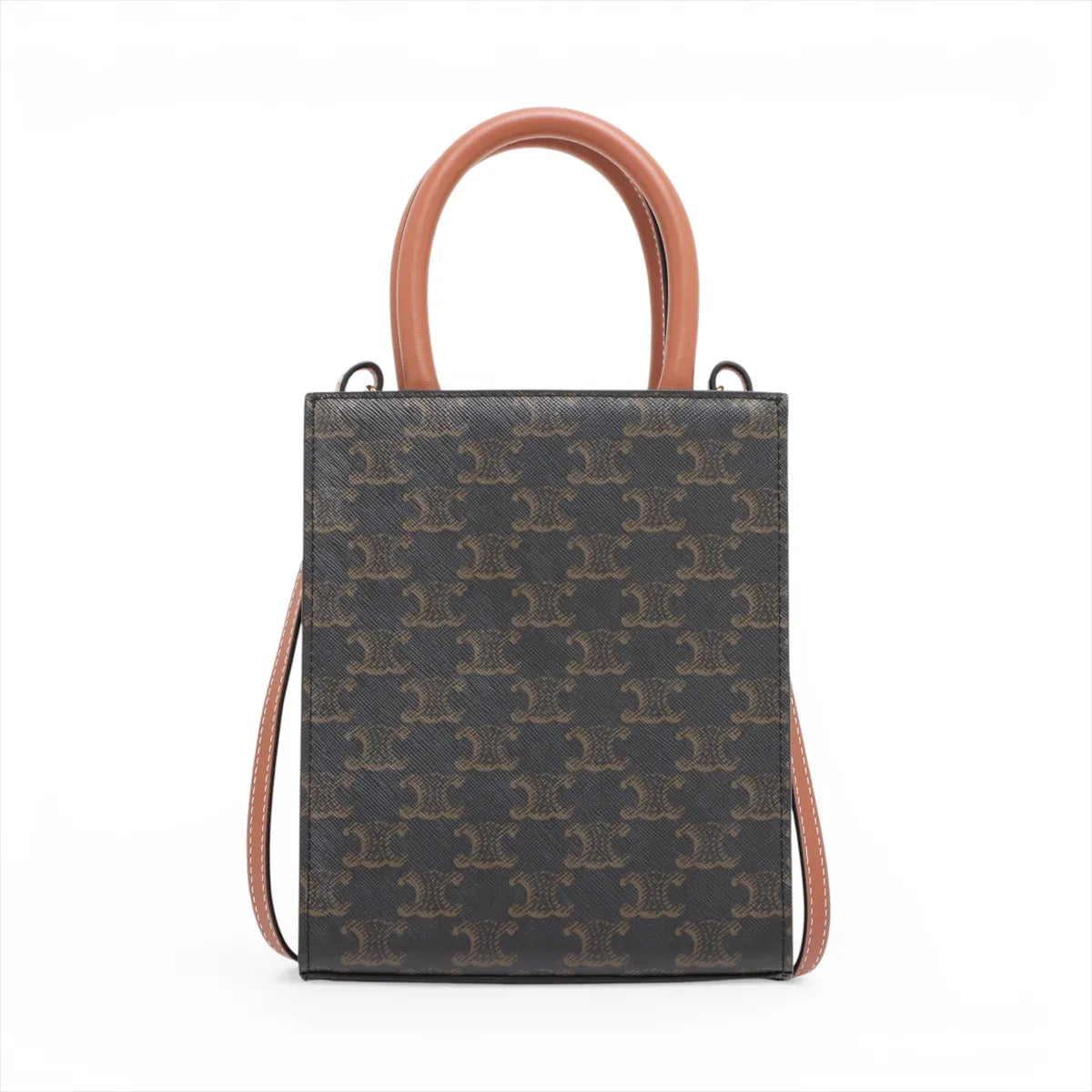 Celine Triomphe Mini Vertical Cabas Leather Two-Way Shoulder Bag Brown