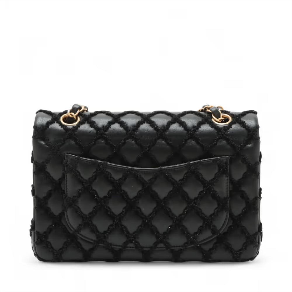 Chanel CC Logo Matelasse Lambskin Fabric Double Flap Double Chain Bag Black