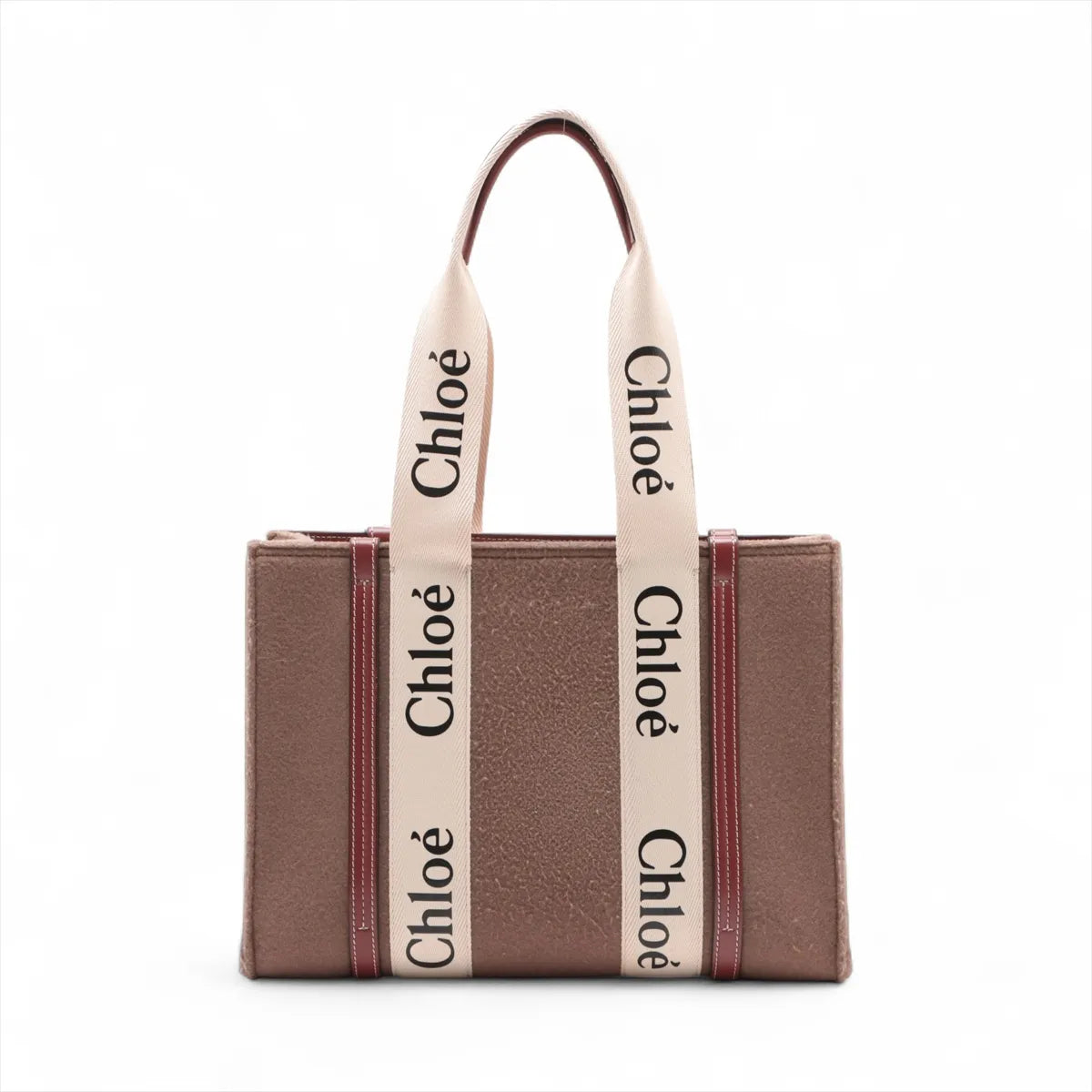 Chloe Woody Medium Felt Leather Tote Bag Brown