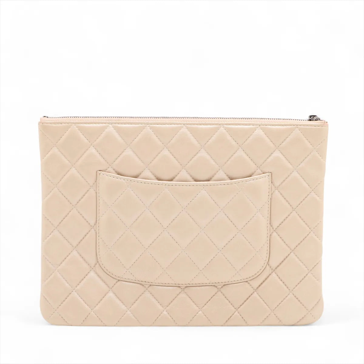 Chanel CC Logo Matelasse Lambskin Clutch Bag Beige
