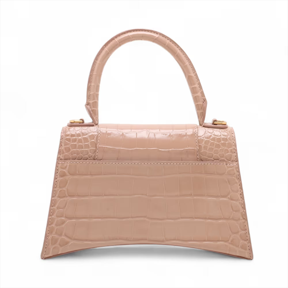Balenciaga Hourglass Mock Croc Two-Way Handbag Beige