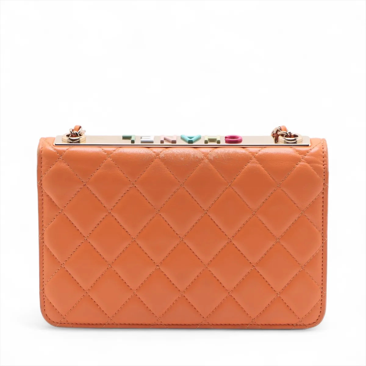 #1 Chanel Trendy Multicolor Chanel Logo Lambskin Chain Wallet On Chain Orange