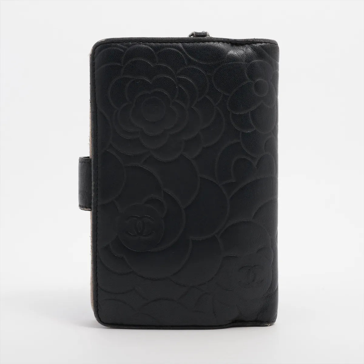 Chanel CC Logo Camelia Leather Compact Wallet Black