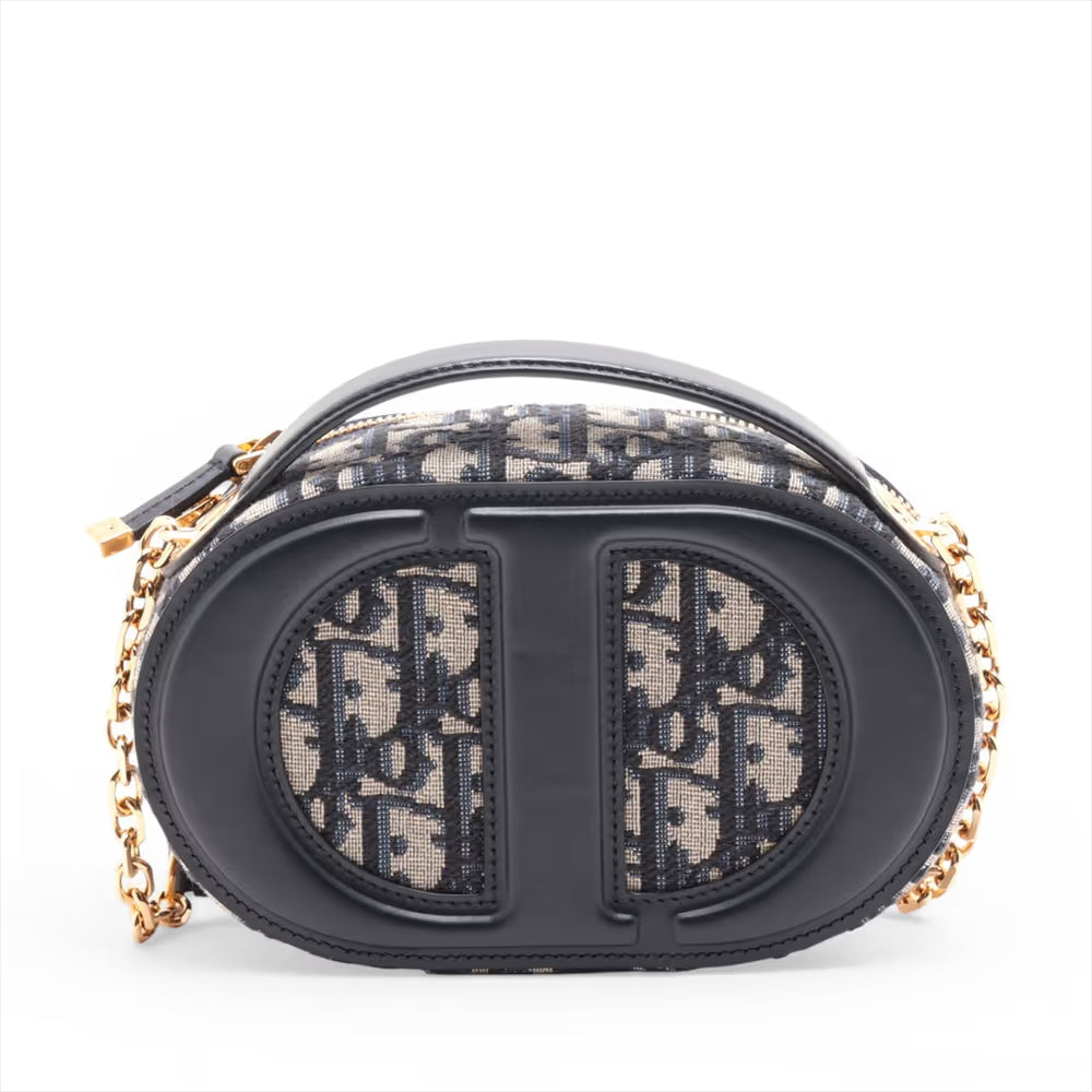 Christian Dior CD Logo Leather Two-Way Shoulder Bag Navy Blue