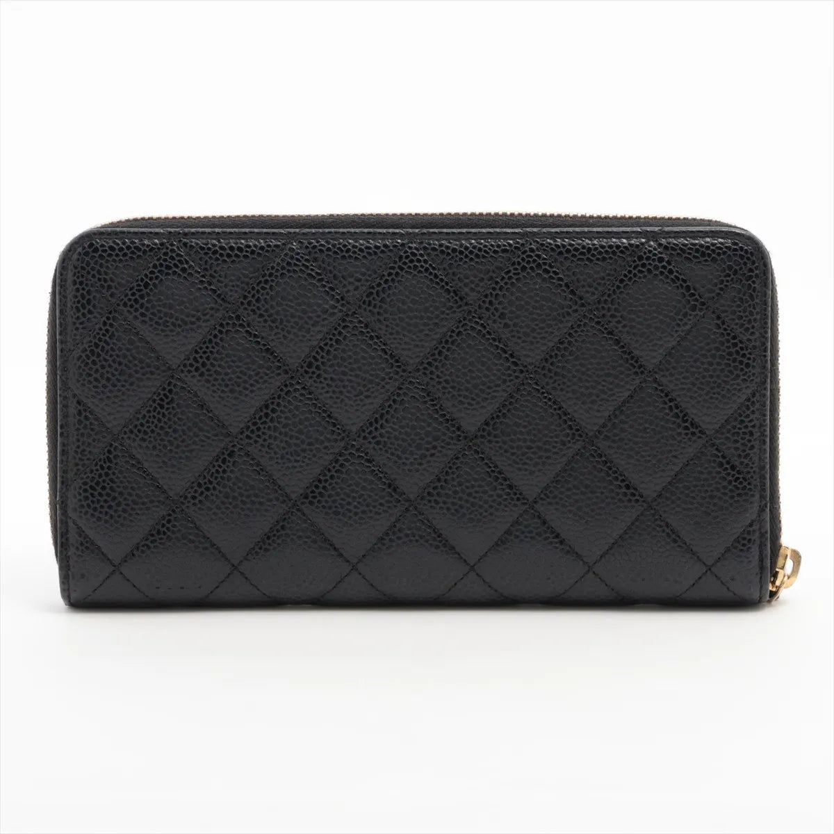 Chanel CC Logo Matelasse Caviar Skin Zippy Wallet Black