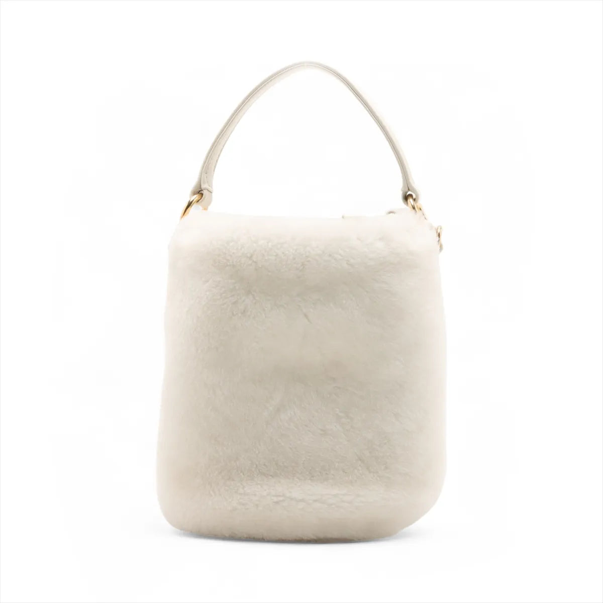 Miu Miu Fur Leather Two-Way Bucket Bag White