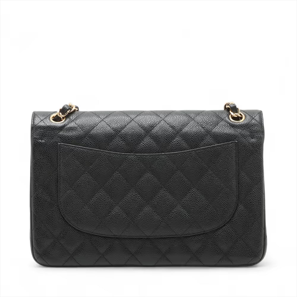 Chanel Demakamatrasse 30 Large Caviar Skin Double Flap Double Chain Bag Black