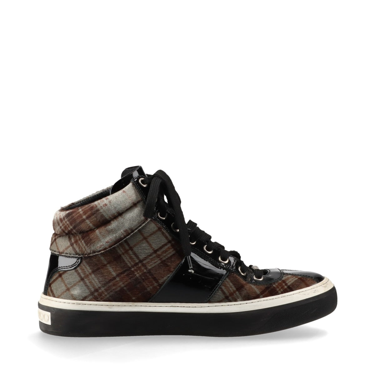 Jimmy Choo Check Fabric High-top Sneakers  Black × Brown