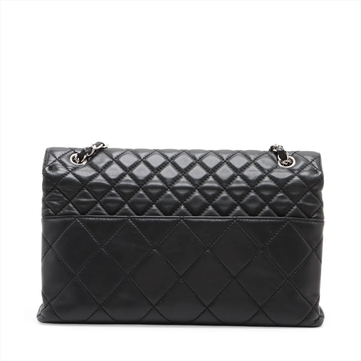 Chanel CC Logo Big Matelasse Lambskin Single Flap Double Chain Bag Black