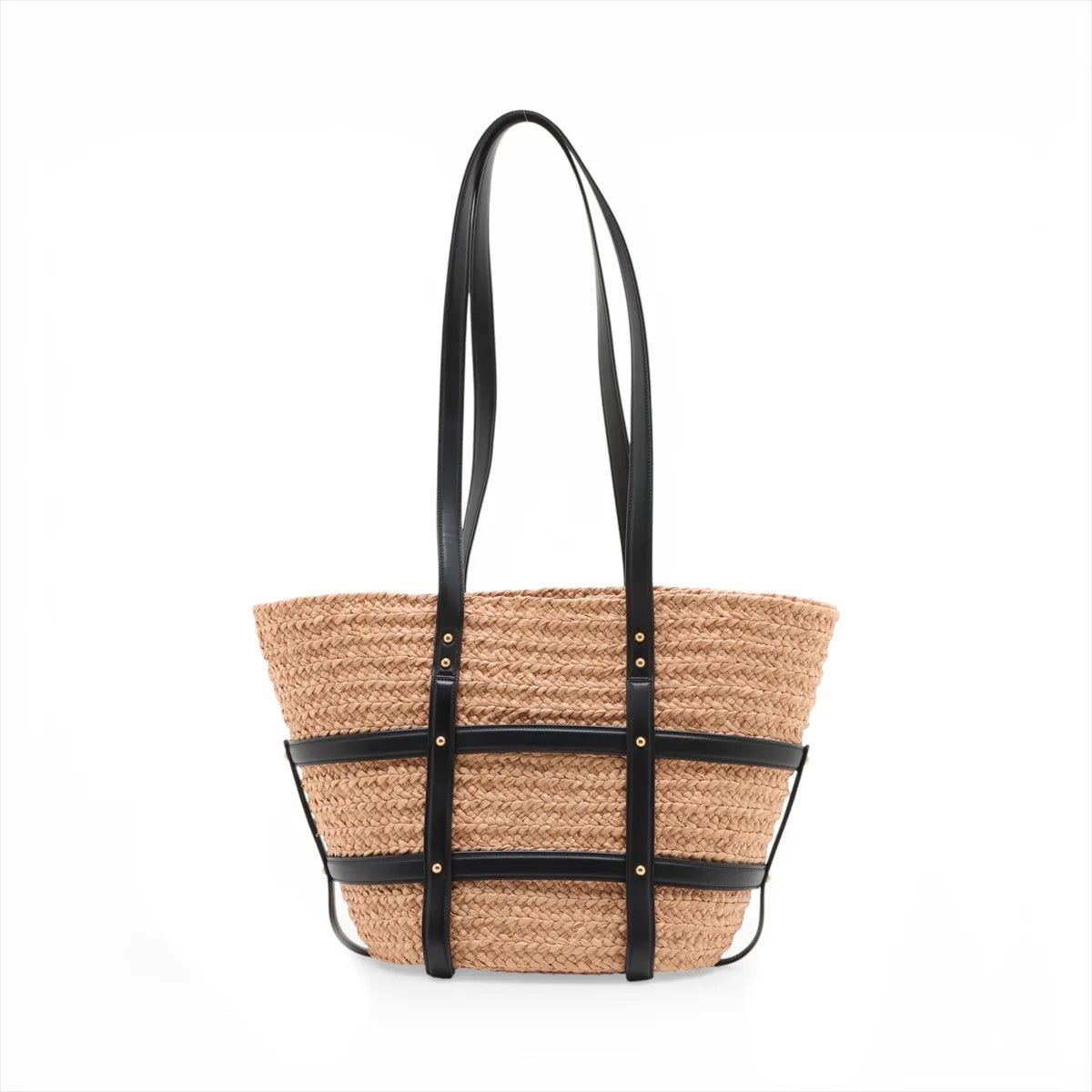 Saint Laurent Paris Panier Raffia Leather Straw Bag Beige x Black
