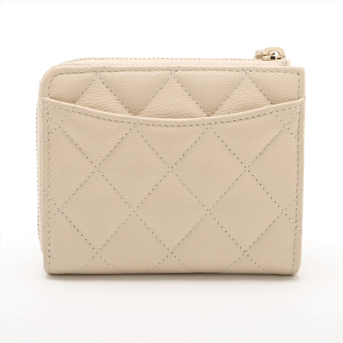 Chanel CC Logo Matelasse Caviar Skin Compact Wallet Ivory