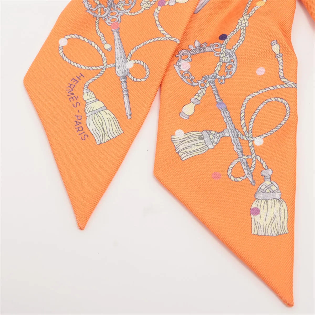 Hermès Twilly Les Cles Keys Silk Scarf Orange