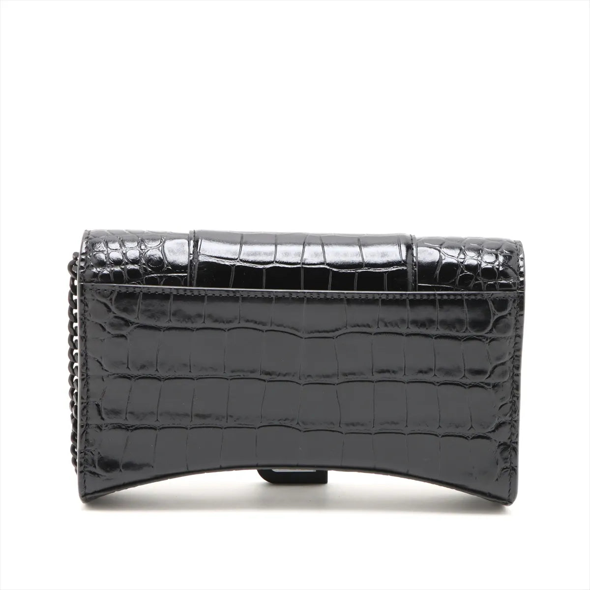 Balenciaga Hourglass Crocodile Wallet on Chain Black